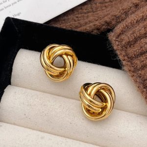 Minimalist Twisted Knot Earrings Brass Stud Earring Fashion Jewelry for Women
