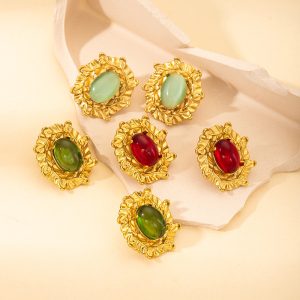Irregular Leaf Oval Crystal Stud Earrings Factory Hot Sales Hot Style Luxury Medieval Retro Leaf Oval Crystal Stud Earrings