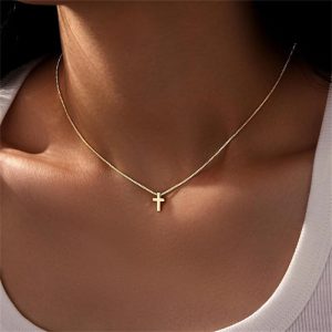 Necklace Elegant Gold Plated Cross Pendant Choker Necklace for Women Religious Gift