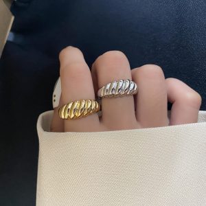 Copper Jewelry Classic Simple Adjustable Party Ring Gold Engagement Croissant Ring