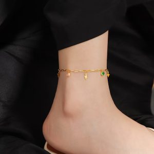 Personalized Fashionable Stainless Steel Colorful Dopamine Zircon Lightning Small Pendant Anklet