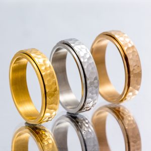Decompression Spin Ring Stainless Steel Jewelry Handmade Beat Irregular Moon Pit Anti Anxiety Rotating Ring for Women