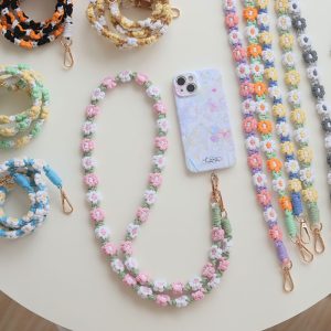 2025 Long Fashion Hanging Chain Ring Code Cell Phone Wrist Strap Clip Universal Daisy Flower Woven Rope Mobile Phone Lanyard