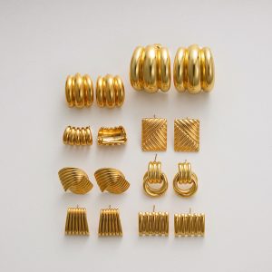 Styling Gold Series Earrings Striped Textures Interlaced Irregular and Versatile Stud Earrings Sophisticated Stud Earrings