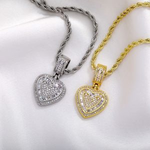 Necklace Chunky Heart Shaped Pendant Necklace Copper with Zircon Gold Jewelry for Women