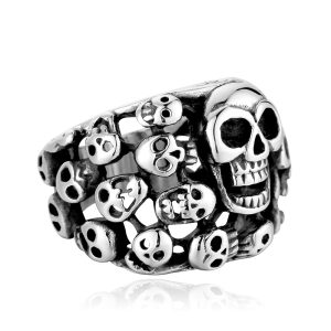 Wholesale Custom Stainless Steel Jewelry Personality Titanium Steel Vintage Drop Glue Hollow Rock Casting Skull Ring Men