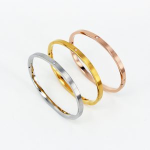 trendy Inspired Designer round Bangle Bracelet Crystal zircon Gold Plated Stainless Steel Bangle for Women