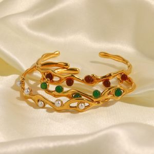 Factory Supplier New Brand 18K Gold Plated Bracelets Nature-inspired Style Flower Branch Open Bangles for Women