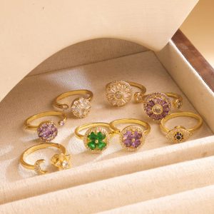 High Quality 18K Gold Plated Copper Unzipped Women's Fashion Ring with Zirconia Swivel Ring Accessories