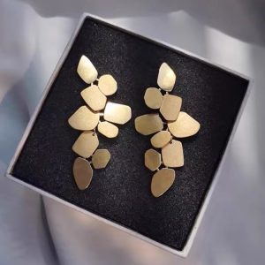 Irregular Matt Gold Geometry Elegant Split Brass Earring Set of Paillette Gold Leaf Earrings Dangle Earrings