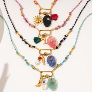 European American Women's Necklace 18K Gold Plated Stainless Steel Natural Stone Eye Pendant Classic Holiday Gifts