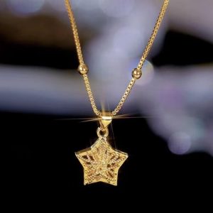 Lucky Pentagram Gold Plating Brass Jewelry Hollow Star Necklace for Women