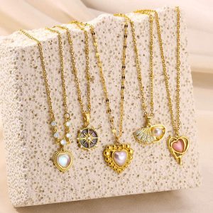 Wholesale Vintage Stainless Steel Turquoise Heart Necklace Clavicle Chain Heart Pendant