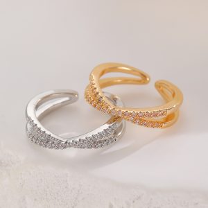Cross Finger Rings Design High Polished Copper Cubic Zircon Bezel Simple Ins Trendy Ring