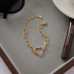 New Arrival  Women's Stainless Steel  Bracelet White Rhinestone Heart Bracelet Jewelry