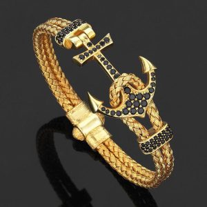 Hot Sale Men's Fashion Charm Bracelet New 316L Stainless Steel Steel Wire Braided Anchor Design Wholesale